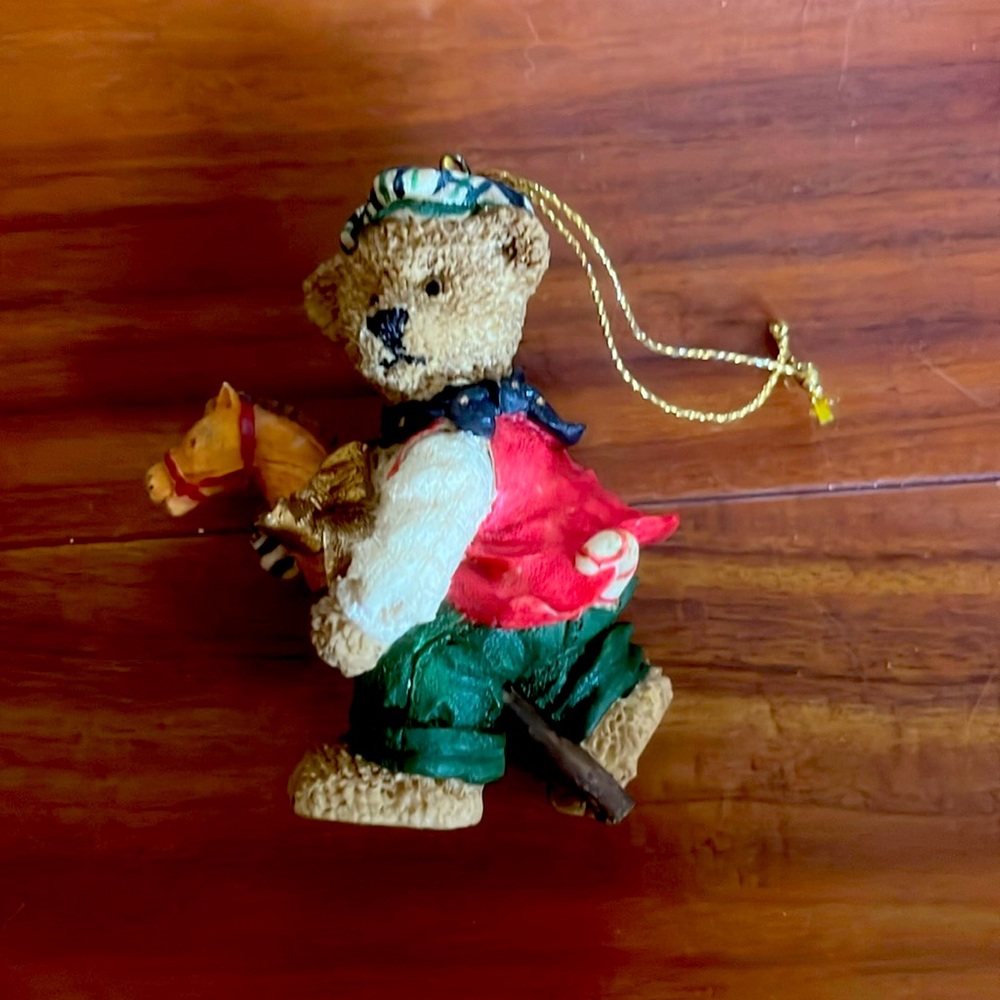 Kirkland Signature Brown Bear Riding Stick Horse Vintage Christmas Ornament